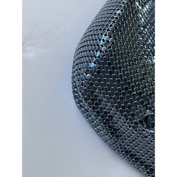 WD Whiting & Davis Blue Metalic Chain mail Mesh Shoulder Bag Evening Bag - Picture 12 of 16